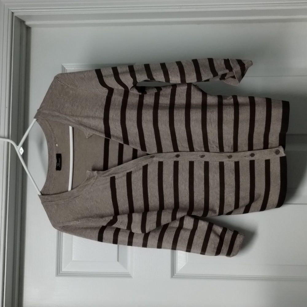 Strazzi women's sweater cardigan size large brown with stripes